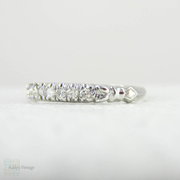 Vintage Diamond Wedding Ring, Half Hoop 10 Stone Eternity Ring with Engraved Detail in 18 Carat White Gold, Circa 1930s.