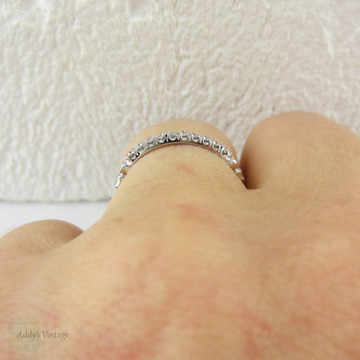Vintage Diamond Wedding Ring, Half Hoop 10 Stone Eternity Ring with Engraved Detail in 18 Carat White Gold, Circa 1930s.