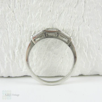 Vintage Platinum Baguette Diamond Wedding Ring, 3 Stone Ring set with Straight & Baguette Cut Diamonds, 0.60 ctw, 1930s.