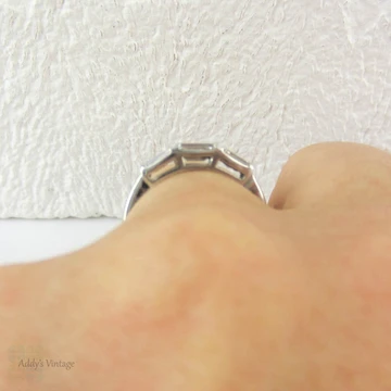 Vintage Platinum Baguette Diamond Wedding Ring, 3 Stone Ring set with Straight & Baguette Cut Diamonds, 0.60 ctw, 1930s.