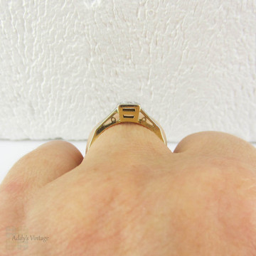 Art Deco Diamond Engagement Ring, Old European Cut Solitaire in Bold Square Setting. 18 Carat Gold, Platinum, Circa 1920s.