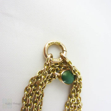 Victorian Long Guard Chain, 9 Carat Yellow Gold & Turquoise Necklace. Turquoise Inset Station Chain. 131 cm / 51.5 inches, 16.7 grams. 