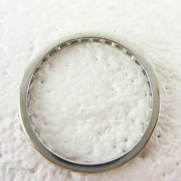 French Art Deco Platinum Eternity Ring, Rose Cut Diamond Full Hoop Pave Set Wedding Band. Circa 1920s, Size L / 5.75.