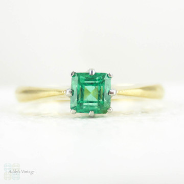 Art Deco Emerald Engagement Ring, Vintage Emerald Solitaire Ring ...
