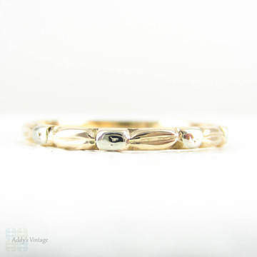 Dainty Vintage Wedding Ring, Two Tone 14 Carat Rose & White Gold Floral Ring, Narrow Stacking Band. Circa 1940s, Size M / 6.25.