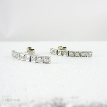 SALE Diamond Line Earrings, Bead Set Diamonds in Square Settings. Dangle Style Earrings in 18 Carat White Gold.