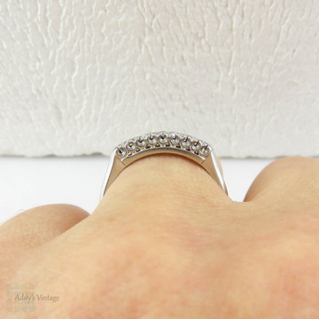 Vintage Platinum Diamond Wedding Ring, Half Hoop Diamond Ring with 9 Stones in U Shaped Platinum Settings, Art Deco, Circa 1930s.