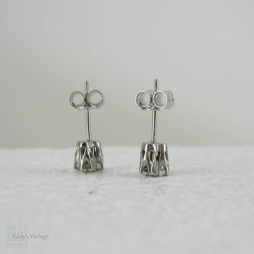 Estate Diamond Stud Earrings. Diamond Three Stone Cluster Earrings in 9 Carat White Gold.