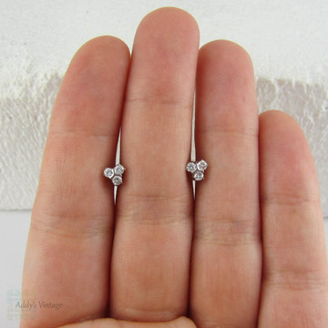 Estate Diamond Stud Earrings. Diamond Three Stone Cluster Earrings in 9 Carat White Gold.
