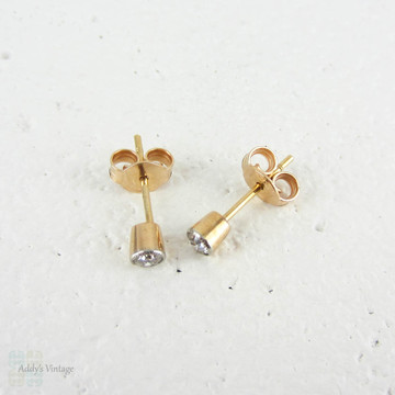 Old European Diamond Earrings in Rose Gold with Platinum Edge, Antique 1900s Baby Bezel Settings with Milgrain Beading, 18ct & Platinum.