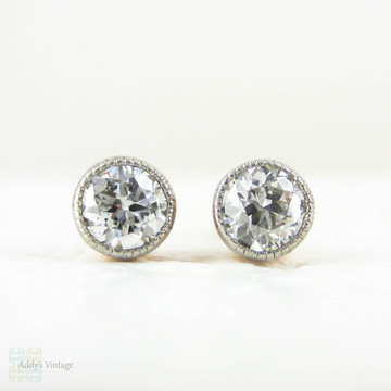 Old European Diamond Earrings in Rose Gold with Platinum Edge, Antique 1900s Baby Bezel Settings with Milgrain Beading, 18ct & Platinum.