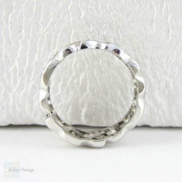 Vintage Diamond Eternity Ring, Wide Pierced Foliate Design Full Hoop Diamond Eternity or Wedding Band. 14 Carat Gold, Size O.75 / 7.5.