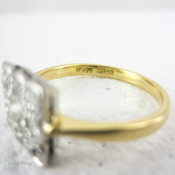 Antique Diamond Engagement Ring, Old Cushion Cut Diamond in Square Shaped Diamond Halo Frame, Circa 1890s Panel Dress Ring, 18ct & Platinum.