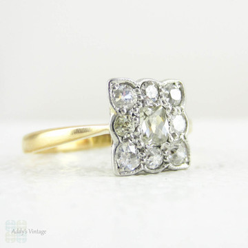 Antique Diamond Engagement Ring, Old Cushion Cut Diamond in Square Shaped Diamond Halo Frame, Circa 1890s Panel Dress Ring, 18ct & Platinum.