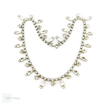 Art Deco Paste Rhinestone Necklace with Trapezoid & Round Diamante. 1920s Short Collar Style Bridal Necklace.