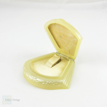 Art Deco Ring Box, Slender Wedding or Engagement Ring Display Case in Ivory Coloured Plastic, Circa 1930s.