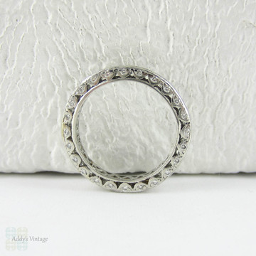 Vintage Diamond Eternity Ring, Carre Cut Full Eternity Wedding or Annivary Band, Pave Set Diamond Sides. Size I / 4.3.