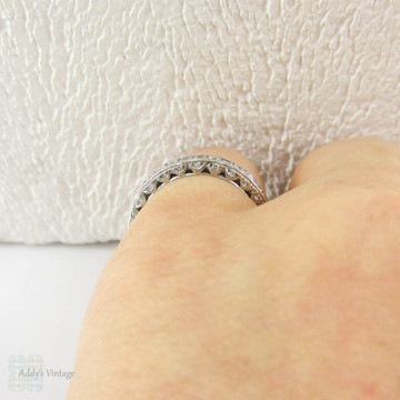 Vintage Diamond Eternity Ring, Carre Cut Full Eternity Wedding or Annivary Band, Pave Set Diamond Sides. Size I / 4.3.