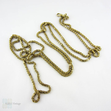 Victorian Pinchbeck Guard Chain, Chunky Square Long Muff Chain Necklace, Swivelling Dog Clip. Circa 1880s, 145 cm / 57 inches.