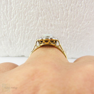 Art Deco Opal & Diamond Ring, Large Opal Cabochon and Diamond Halo ...