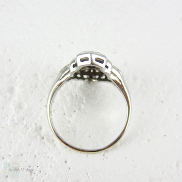 Art Deco Platinum Diamond Dress Ring, Large Cocktail Dinner Ring. Geometric Marquise Shape Stepped Design, Circa 1930s.