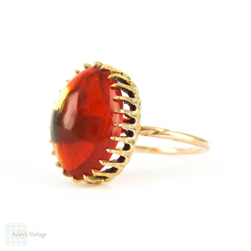Vintage Carnelian Solitaire Ring, Conversion 9 Carat Gold Victorian Oval Shape Cabochon Cut Red Carnelian Claw Set Ring.