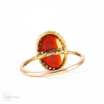 Vintage Carnelian Solitaire Ring, Conversion 9 Carat Gold Victorian Oval Shape Cabochon Cut Red Carnelian Claw Set Ring.