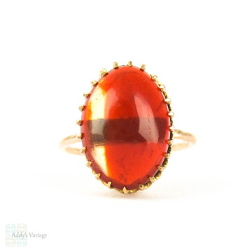 Vintage Carnelian Solitaire Ring, Conversion 9 Carat Gold Victorian Oval Shape Cabochon Cut Red Carnelian Claw Set Ring.