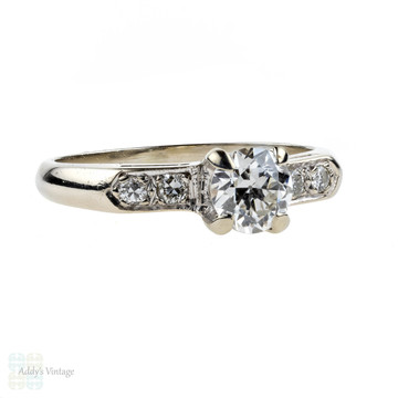 Vintage Old European Cut Diamond Engagement Ring, 0.68ctw 14k 14ct White Gold.