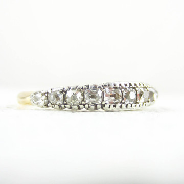 Georgian Cushion Cut Diamond Ring, Antique 11 Stone Half Hoop Eternity Ring. Silver & 18ct Yellow Gold, Circa 1800s.