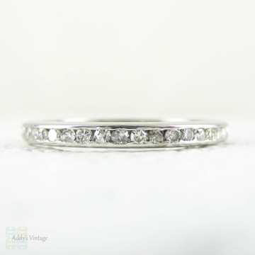 Narrow Diamond Full Eternity Ring in Platinum, Very Slender Antique Channel Set Diamond Wedding Band, 0.32 ctw, Size K.5 / 5.5.