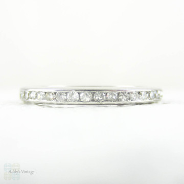 Narrow Diamond Full Eternity Ring in Platinum, Very Slender Antique Channel Set Diamond Wedding Band, 0.32 ctw, Size K.5 / 5.5.