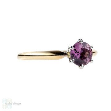 Pink Sapphire Engagement Ring, Vintage 14ct 14k Yellow Gold 0.62ct Single Stone Ring.