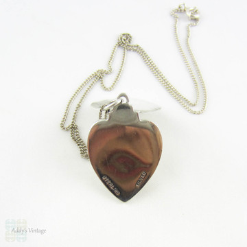 Art Deco Heart Locket, 1930s Vintage Sterling Silver Love Heart Shape Locket on 41.5 cm Silver Chain