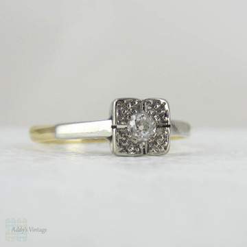 Antique Diamond Solitaire Engagement Ring. Old Mine Cut Diamond Solitiare Set in Platinum & Yellow Gold.