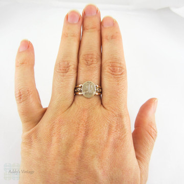 Rose Gold Signet Ring, Vintage Men's 9 Carat Gold Foliate Engraved Signet Ring. Initials JL, Edwardian Signet Ring.