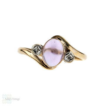 Vintage Amethyst & Diamond Ring, 9k Bypass Twist Design 9ct Gold Ring.