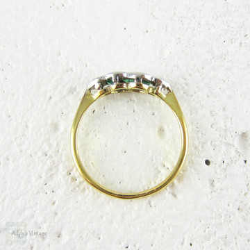 Emerald & Diamond Art Deco Engagement Ring. Carre Cut Green Emeralds, Diamond Accented 18ct Gold, Platinum Setting. Circa 1920s.