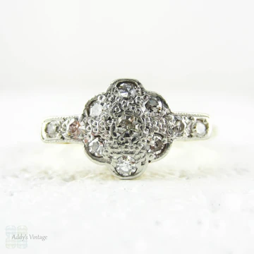 Vintage Flower Diamond Engagement Ring, Art Deco Daisy Shape Diamond Cluster Ring. 0.30 ctw, 18 Carat & Platinum, Circa 1930s.