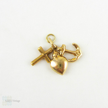 Vintage Gold Faith, Hope and Charity Charm. Mid 20th Century Set of  Three 9 Carat Yellow Gold Charms.