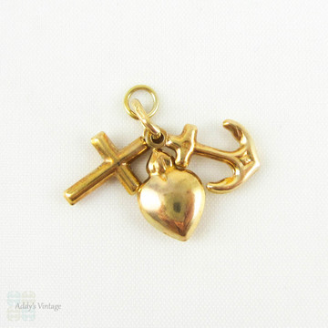 Vintage Gold Faith, Hope and Charity Charm. Mid 20th Century Set of  Three 9 Carat Yellow Gold Charms.