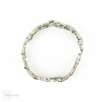 Art Deco Paste Bracelet, Silver & Diamanté Round and Baguette Cut Rhinestone Bracelet, Circa 1930s.