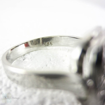Art Deco Diamond & Sapphire Ring, Sqaure Shape Pave Set Panel Circa 1920s Conversion Ring in 14 Carat White Gold.