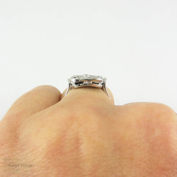 Art Deco Diamond & Sapphire Ring, Sqaure Shape Pave Set Panel Circa 1920s Conversion Ring in 14 Carat White Gold.