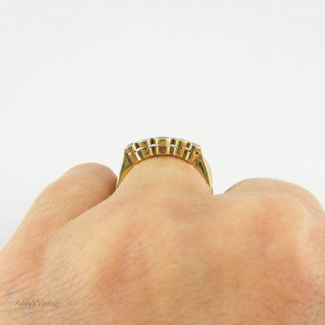 Graduated Five Stone Diamond Ring, Bezel Set Round Cut Diamonds, Milgrain Beaded Bezels. 0.33 ctw, 18 Ct & Platinum, Circa 1930s.
