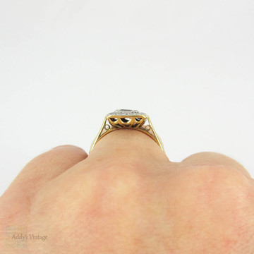 BALANCE. Sapphire & Diamond Engagement Ring, Art Deco Square Shape Blue Sapphire with Diamond Halo. Milgrain Detail,18ct Plat, 1930s.