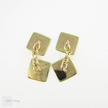 Vintage Gold Cuff Links. Men's 9 ct Yellow & 18ct White Gold Two Tone Engine Turned Square Shape Cufflinks. Circa 1930s - 1940s.