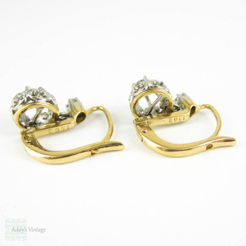 Victorian Diamond Earrings, Old European Cut Drop Earrings in 18 Carat Gold & Platinum. French Dormeuse Style Earrings, Circa 1880s.
