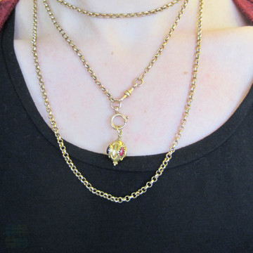 Victorian 18 Carat Gold Charm Bauble, Garnet Cabochon & Engraved Gold Pendant Charm, Circa 1870s.