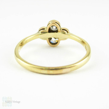 Old Mine Cut Diamond Ring, Antique Quatrefoil Four Stone Diamond Ring. Bezel Set 18 Carat & Platinum, 0.51 ctw, Circa 1900s.